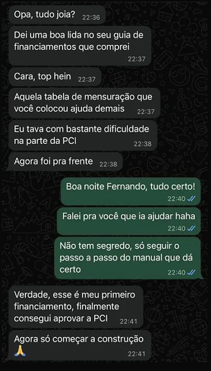 Depoimento de cliente sobre a aplicação do manual